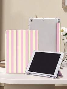Pink Striped IPad Case Compatible With IPad Air 4/5 10.9 Inch, IPad 7/8/9th 10.2 Inch, Built-In Pencil Slot Compatible With Samsung Tab S6 10.4 Inch, Tab A7 Lite 8.7 Inch, Ins Style Leather Case, Back To School, Valentine's Day, New Year Gift - Multicolor - View 2