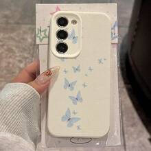 1个TPU材质清新舞动蓝蝴蝶图案时尚手机壳，适用于三星/A05s/A12/A13/A14/4G/A15/A21s/A23/A25/A32/5G/A34/A35/A50s/A51/A52/A53/A54/A55/A71/A72/A73/S10/S20FE/S20Ultra/S21Ultra/S22/S22Plus/S23/S24、/10C/12C/Note10/11/12/13/ProPlus/Note8/9Pro等机型，全包防震软壳手机保护套 - 白色 - 查看 2