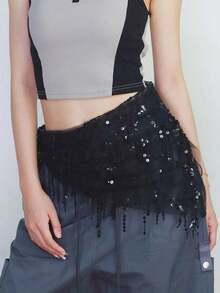 1件装女士亮片三角围巾，带流苏腰带，适合爵士舞、街舞臀巾、舞台表演配饰 - 腰裙 - 查看 10