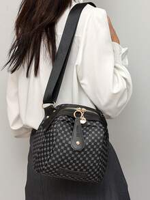 Fashionable Commuter Chic Niche One Shoulder Diagonal Underarm Wide Strap High-Quality Retro Floral Small Round Bag - Black - View 2