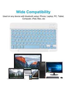 AKKHOO 10 英寸超薄无线键盘，可充电静音，适用于平板电脑/笔记本电脑、iPad 迷你键盘，尺寸：9.84 英寸 * 5.90 英寸 * 0.24 英寸 - 藍色 - 查看 3