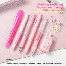 Juego de papelería de color macaron de alto valor, premios escolares para estudiantes, juego de 8 piezas de papelería de aprendizaje, regalos de mano en mano - Amarillo - Ver 4