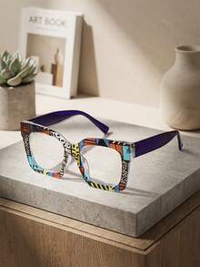1 Stück Retro bunte Blumenmuster Brille mit großem Rahmen und klaren Gläsern, modisch und stylisch für Paare, Outdoor-Straßenfotografie, Laufsteg, Graffiti - Verschiedenfarbig - Übersicht 7
