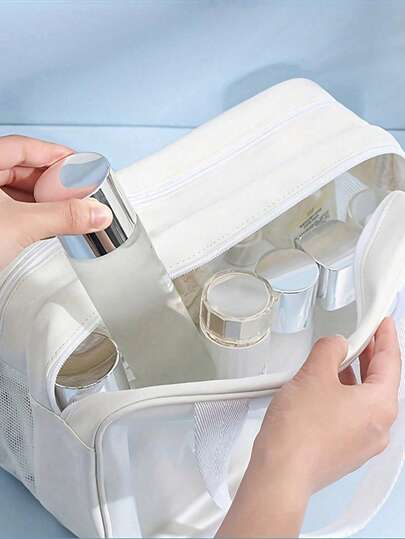 3件套超大容量旅行化妆包，PVC透明化妆包，手提防水双层美妆包，便携式化妆工具收纳包，防水浴室收纳包，化妆刷收纳盒，化妆包，香水收纳盒，沙滩包，礼物，护肤品，化妆品，浴室收纳，口红，化妆刷，洗发水，女士化妆包，小型化妆包，女士化妆包，圣诞礼物，创意礼物