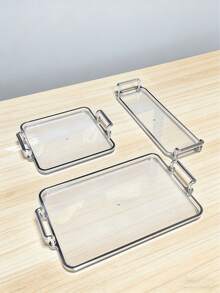 1pc Rectangular Tray With Halloween, Ramadan, Star & Moon Stickers, Multifunctional Holiday Serving Plate - Clear - View 14