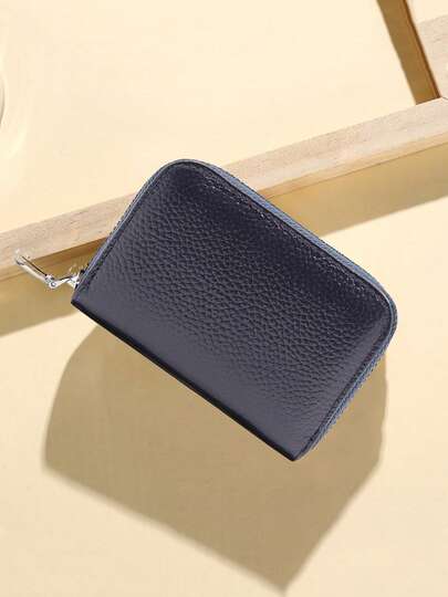Practical Card Holder Bag For Women And Men, Solid Color Credit Card Wallet With Zipper And Coin Pouch, Mini Purse For Travel And Business Gifts