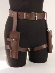 1 chiếc bao đựng súng lục đôi bằng da PU màu nâu/đen có thể điều chỉnh | Phong cách Trung cổ/Hiện đại miền Tây với hệ thống móc cài thắt lưng, tương thích với nhiều loại súng lục, thích hợp cho hóa trang cao bồi/cảnh sát, phụ kiện trang phục cosplay. - A - Xem 3