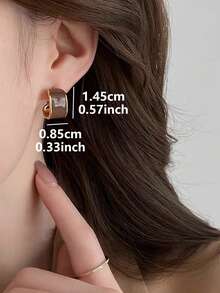 1 Paar vintage elegante emaillierte geometrische C-förmige Creolen, lässig und modisch für Frauen - Braun - Übersicht 5