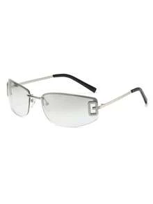 1副女士银色猫眼半框金属镜腿渐变镂空镜片Y2K街头风时尚眼镜 - 銀框漸水銀 - 查看 3