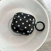Minimalist Black Polka + Hanging Ring Earphone Compatible With AirPods4/AirPodsPro3/AirPodsPro2/AirPods2, Minimalist & Fashionable Earphone Women, Earphone/Cover - màu đen - Xem 2