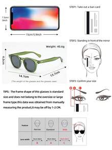 1pc Men's Oval Frame High-Quality Personalized Minimalist Fashion Glasses, Suitable For Casual, Holiday, Travel, Party, And Daily Wear - Green Frame Black and Gray Tablet - View 2