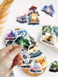 50pcs Cartoon Magic Book Stickers Cute And Unique Designs Perfect For Scrapbooks, Water Bottles, Laptops, Parties, Suitcases, Desktops, And Holiday Gift Decorations - Multicolor - View 4