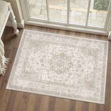 Cream Floral Pattern Area Rug Washable Rug Vintage Traditional Floor Cover Foldable Thin Retro Accent Indoor Non Slip Carpet Print Mat Bedroom Living Room Bathroom Home Decor Large Carpets Dining Room Rug Kitchen Rugs For Entryway - A - Xem 2