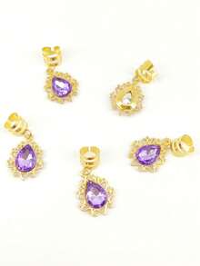 5件套女士多色镂空水钻水滴吊坠，DIY珠宝配件，发夹装饰 - 金色 - 查看 4