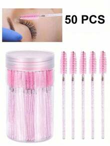 50PCS Hygienic Disposable Eyelash Brushes – Crystal Pink Precision Brush Head, Bendable Spoolies With Storage Container - Nhiều màu - Xem 9