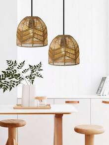 1pc Handwoven Paper Rope Lamp Shade, Creative Pendant Light Suitable For Rooms, Inns, Hotels, Restaurants And Other High-End Lighting Spaces