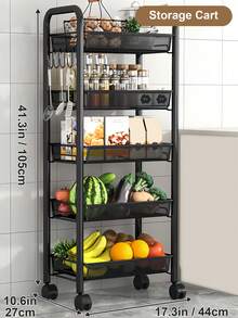Storage Cart With Drain Basket, Mobile Shelving Unit Rolling Utility Cart, Rolling Cart, Rolling Pantry Organizers, Kitchen Organizer, Organization For Living Room, Bathroom, Kitchen Office, Black - 黑色 - 查看 9