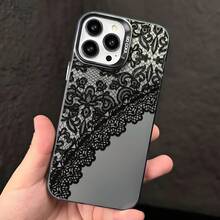 Fashionable Luxury Black Lace Print Partial Screen Phone Case Compatible With 17/16/15 Pro Max, Also Fits 14/13/12/11 Models And XS/XR, With Anti-Pollution Feature - Multicolor - View 3