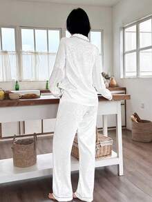 Milk White Leopard Jacquard Women Long Sleeve Pajama Set - White - View 2