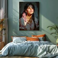 1pc Mexico Wall Art, Winter Wall Art, Christmas Decorations Wooden Framed Wall Art, Wrapped Canvas Vintage Prints Poster, Woman, Long Hair, Pink Scarf - Modern, Painting, Dark Colors, Contemplative Style, Birthday Party Decor, Decorative Wall Art for Living Room Bedroom Office, Hanging Hardware Included - Wrapped Framed Canvas, Vertical - Lienzo enmarcado - Ver 9