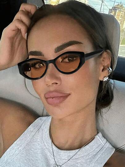 1pc Retro Unique Cat Eye Fashion Glasses For Women, Fashionable Street Style High-End Fashion Glasses