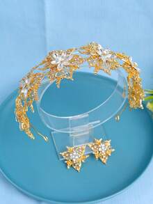 3件套优雅波西米亚风女士首饰套装，包括水钻头饰和耳环，适合新娘婚礼礼服佩戴