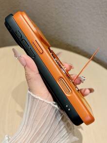 Luxury Glitter Lens Protection Aurora Laser Phone Case With Magnetic Bracket Holder Compatible With IPhone 17 Pro Max 17 Pro 17 16 Pro Max 16 Pro 16 15 Pro Max 15 Pro 15 14 Pro Max 14 Pro 14 13 Pro Max 13 Pro 13 12 Pro Max 12 Pro 12 11 Anti-Drop Frame Shockproof Back Cover - Orange - View 8