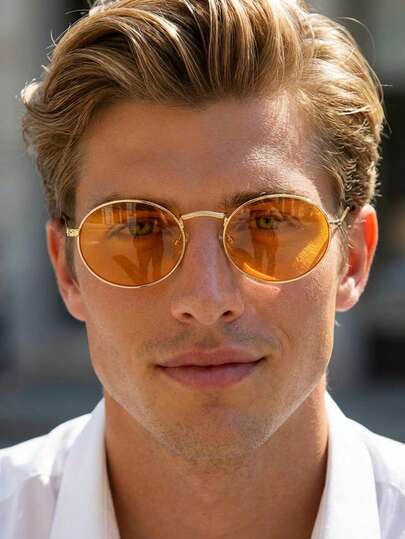 1 par de gafas de moda con montura metálica redonda retro para hombres, gafas de moda con montura pequeña vintage