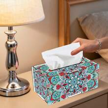 1pc DIY Diamond Painting Tissue Box Cover, Floral Pattern Reusable Mixed Color Art Storage Container, Round Diamond Decor Combo Kit, Diamond Painting Craft, Home Office Decor, Creative Holiday Gift, Naturally Inspired Mosaic Art - Multicolor - View 4