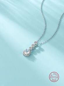 BLOVEMEE 1pc Fashionable & Luxurious 925 Silver Zirconia Pendant Necklace, Suitable For Women's Daily Wear, Party, Holiday, Valentine's Day, Mother's Day, Wedding Anniversary, Women's Jewelry Gift