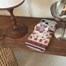 可爱卡通半包式双层磁吸法罗群岛棕熊手机壳，兼容苹果17 Pro Max、16 Pro Max、15 Pro、14、13，少女时尚手机保护套 - 棕色 - 查看 4