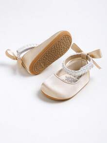 Infant Mary Jane Flats - Infant Newborn Toddler Shoes, Soft Rubber Sole, Princess Style Wedding Shoes - Champagne - View 9
