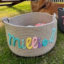 Personalized Braided Rope Pet Toy Storage Basket, Custom Pet Name Gift Basket, Travel Storage Bag, Tote Bag For Pet Lovers, Home Decor Pet Supplies - Multicolor - View 17