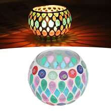 Set Of Colored Glass Mosaic Candlesticks - Spherical Teacup Pattern In The Shape Of Willow Leaves, Round Glass Candle Holder For Centerpiece, Wedding And Party Decoration