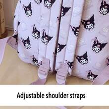 2pcs Sanrio Large Capacity Nylon Backpack Set, With Cute Character Prints Aesthetic Style Student Bookbag, Comes With Matching Pencil Case, Multi-Compartment Design Fits Laptop, Durable Travel Backpack Suitable For Women And College Students - Multicolor - View 8