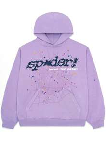 SP5DER Spider Worldwide Tracksuit Hoodie Set Cobweb Spider Style, Letter Print, Hip Hop Hoodie Set,Long Sleeve Fashion Sweatshirt, Hoodie Pant Casual Tracksuit Long Sleeve Athletic Suit, Couple MatchingDesign, Designed For Both Men And Women.Sportswear Set - Áo hoodie màu tím - Xem 6