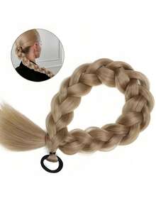 2个棕色和黑色编织合成发马尾发圈，适合日常佩戴和派对场合 - 彩色 - 查看 9