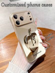 1pc Customizable Name, Luxury Gold Texture Business Apple Design Tempered Glass Shockproof Phone Case With Lens Protection, Compatible With IPhone 17/17Pro/17ProMax/17Air/16/16Pro/16ProMax/16Plus/15/15Plus/15Pro/15ProMax/14/14Plus/14Pro/14ProMax/13/13Pro/13ProMax/12/11 - Gold - View 4