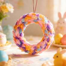 Easter Feather Door Wreaths Creative Colorful Spring Hanging Decoration For Indoor Outdoor Holiday Celebration - Pink - View 2