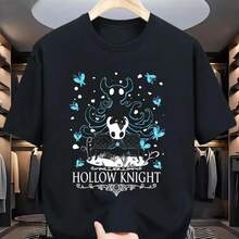 Camiseta de algodón vintage para hombres - 100% algodón, tops de algodón, día de San Valentín, camisetas gráficas, , Y2K, camiseta vintage Hollow Knight Silksong, camiseta Hornet Silksong, camiseta de juego  Bug Warrior, camiseta de manga, regalo de Navidad, ropa de dibujos animados, ajuste regular, tela duradera, transpirable y que absorbe el sudor, regalo perfecto para hombres y mujeres, camiseta de manga corta de cuello redondo de streetwear para fanáticos, hombres, novias, novios, esposos, mujeres, día de San Valentín. - Negro - Ver 7
