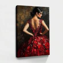 1pc Mexico Wall Art, Winter Wall Art, Christmas Decorations Framed Wall Art, Wrapped Canvas Poster Vintage Prints, Woman In Red Dress, Floral Pattern, Abstract Painting - Abstract, Abstract, Contemporary, Modern Style, Perfect Gift Decor, Wall Art for Living Room Bedroom Office, Hanging Hardware Included - Wrapped Framed Canvas, Vertical - Lienzo enmarcado - Ver 4