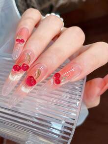 20-500件可愛3D迷你紅色櫻桃樹脂美甲飾品，甜美水果亮面美甲寶石，DIY美甲藝術裝飾配件 - 彩色 - 查看 10