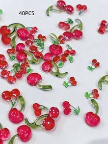 20-500件可愛3D迷你紅色櫻桃樹脂美甲飾品，甜美水果亮面美甲寶石，DIY美甲藝術裝飾配件 - 彩色 - 查看 14