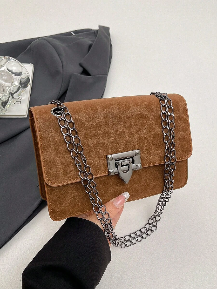 Leopard Print Handbag For Women, New Fashion High-End Stylish Shoulder/Underarm Bag, Niche Design Chain Small Square Bag - Brown - View 1