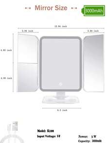 LED化妆镜，带触摸屏，3种灯光模式，可折叠便携支架，3倍/2倍放大，桌面化妆镜，适用于客厅、卧室、浴室、家居装饰、旅行、婚礼、派对、生日，是送给男士、女士、朋友、老师、新年等场合的理想礼物。 - 白色 - 查看 4