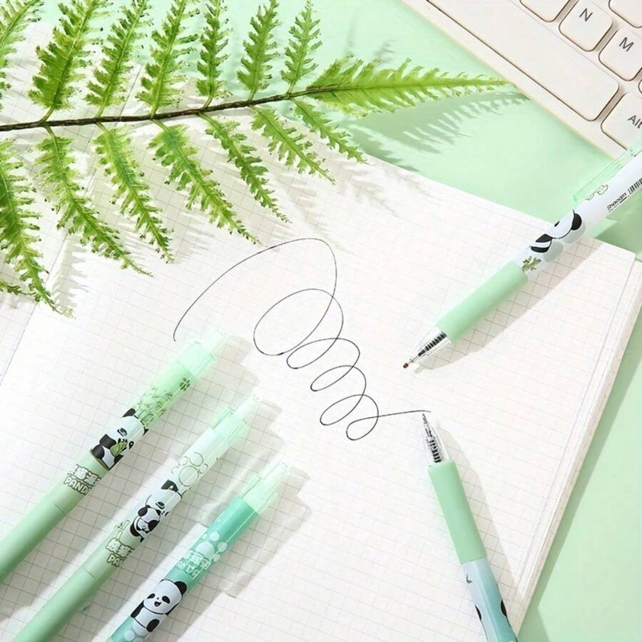 4pcs Panda Design Green Neutral Pens, ST Point, Quick-Drying Ink, Signature Black, Featherless, Office & Supplies