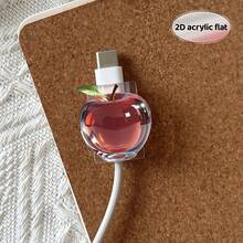 2个装 2D 亚克力扁平玫瑰苹果造型数据线保护套，耐用，Type-C 手机数据线保护套，美观坚固（非电气产品），水晶苹果图案数据线保护套，耐用，Type-C 手机数据线保护套，美观坚固，精致生活，更好地保护数据线（非电气产品），2D 扁平