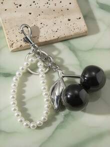 1pc Unique Crystal Resin Cherry Shaped Alloy Customizable C-Shaped Keychain, Suitable For Women's Wallets And Bags, Ideal Gift For Valentine's Day For Family, Friends And Couples, Creative Cherry Pendant Bag Charm Pearl Chain Car Key Chain, Best Gift Choice For Friends - Multicolor - View 11