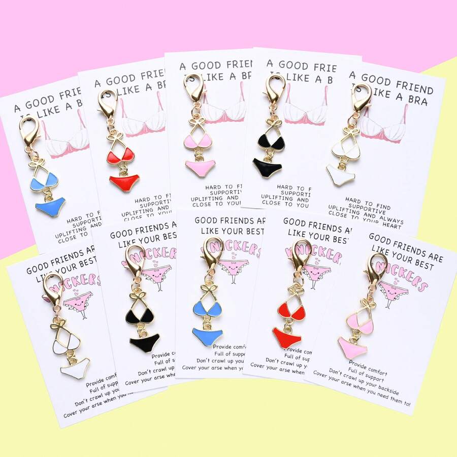 Good Friends Are Like Bras, Close To Your Heart Card Fun Bikini Keychain Small Postcard, Employee Appreciation, Encouragement Blessing Close Friends - A款紅色 - 查看 1