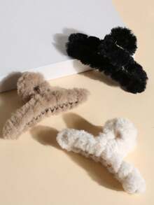 5/6/8/10pcs Oversized Plush Hair Claw Clips, Simple & Comfortable Slouchy Chic Hairstyle Accessories, Suitable For Commute, Casual, Vacation, Fashion Hair Clips Fall Fashion Hair Claw Autumn Hair Accessories Fuzzy Hair Clutch Elegant Clips For Hair - Multicolor - View 5